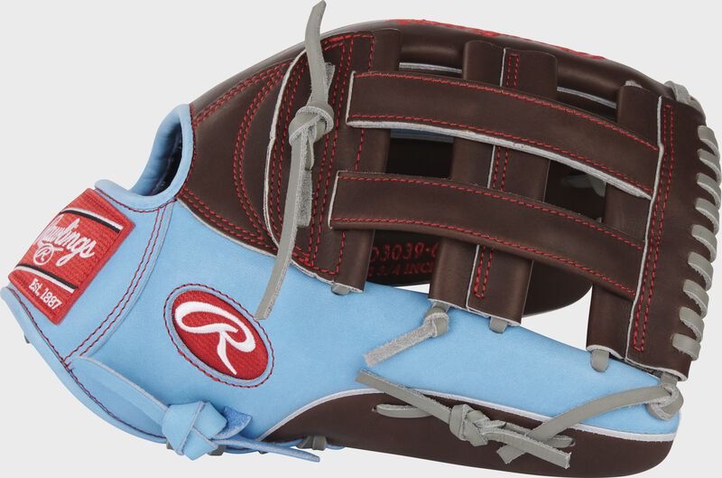 Thumb of a sherry/columbia blue Heart of the Hide 12.75" outfield glove with a sherry H-web - SKU: PRO3039-6CH
