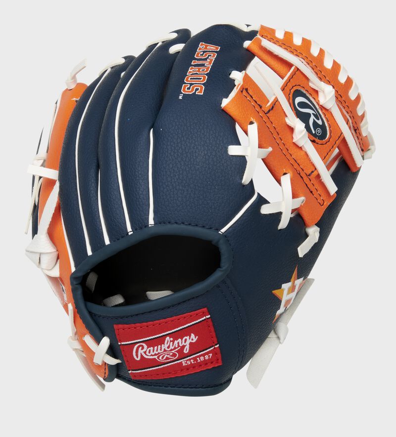Back of a navy/orange Houston Astros 10-Inch I-web glove with a red Rawlings patch - SKU: 22000002111 loading=