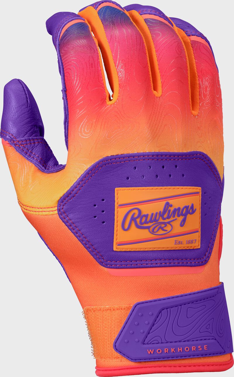 Rawlings Workhorse Fun Burst Batting Gloves, Purple/Orange, Youth S loading=