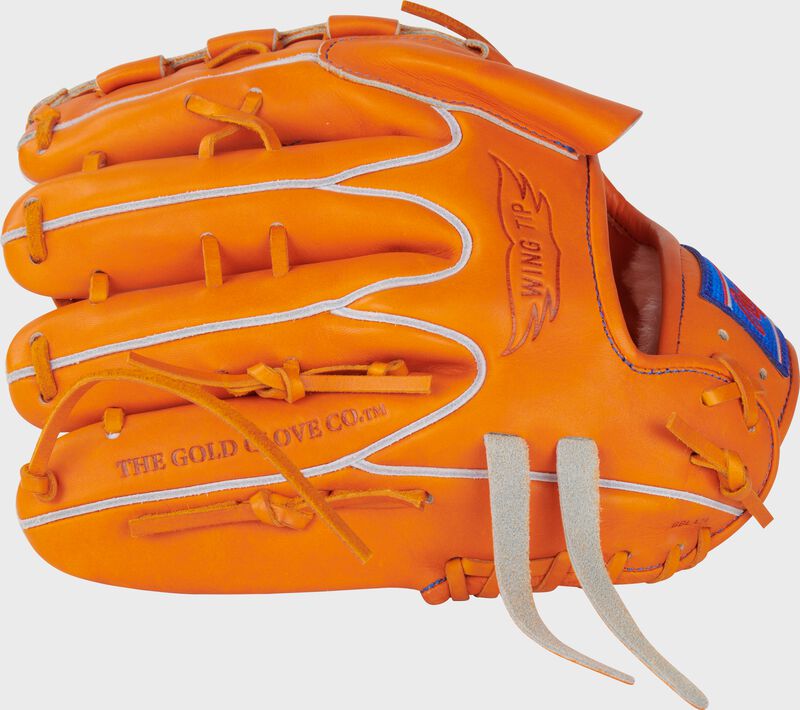 Back of an orange Rawlings Heart of the Hide Japan Series 11.75" glove