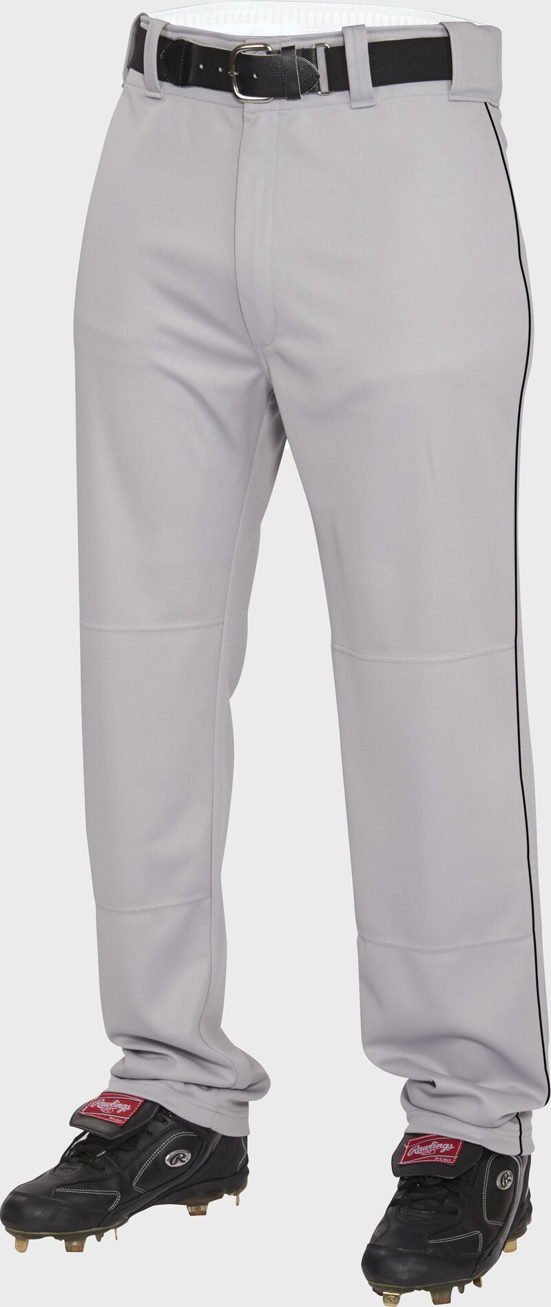 Semi-relaxed piped baseball pants, adult. Features the zipper fly front, double knees and two set-in back pockets. loading=