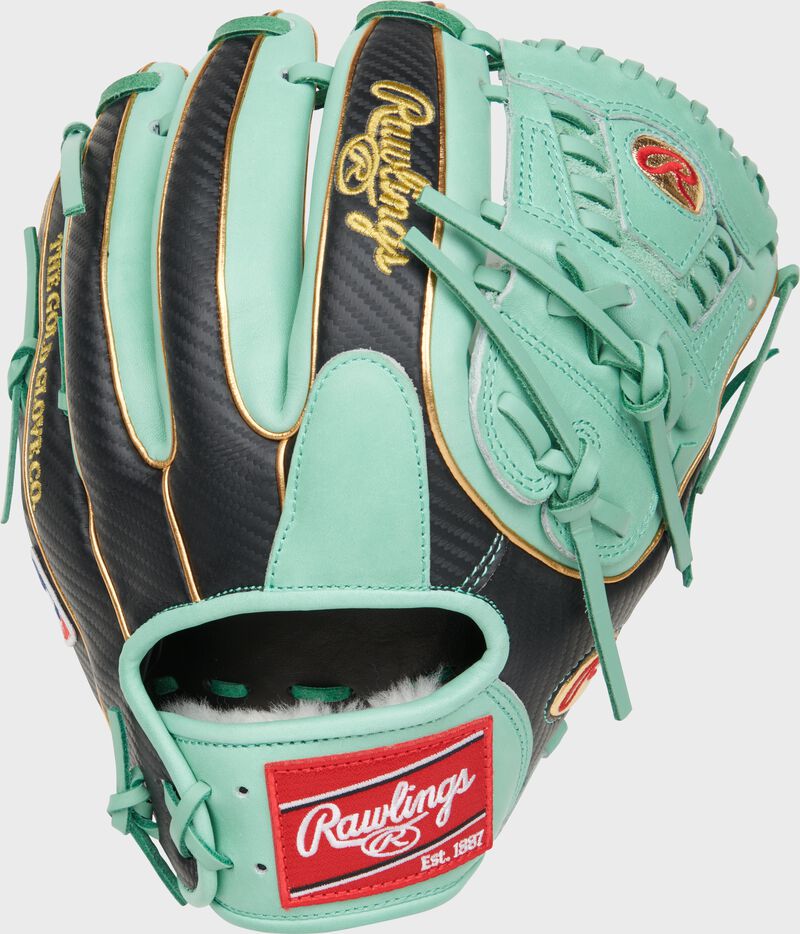 Back of a Kolten Wong Gameday 57 Pro Preferred glove with a red Rawlings patch - SKU: PROS314-30KW