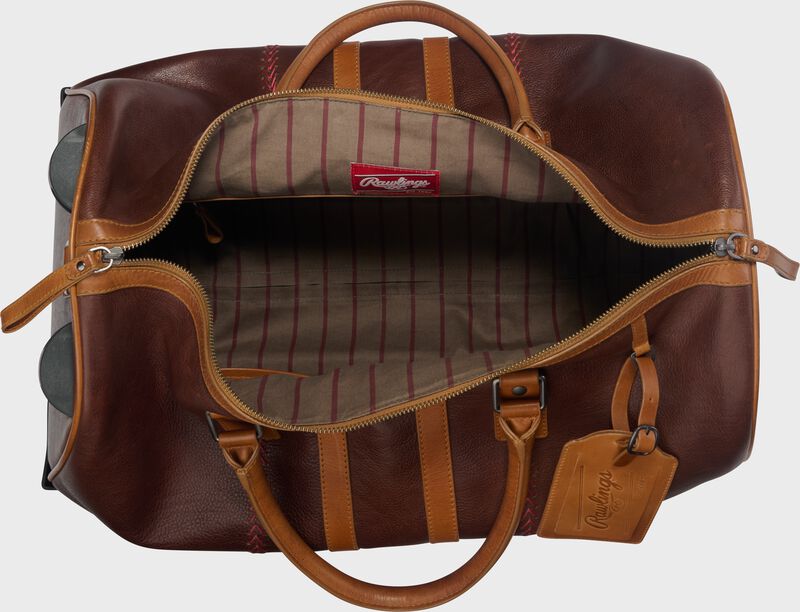 Inside view of a Rawlings Heritage Wheeled Duffle Trolley Bag loading=