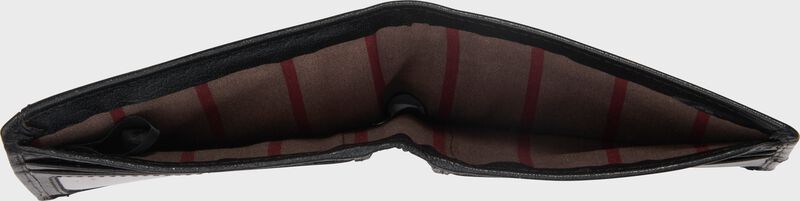 Inside view of a black Rawlings Home Run bi-fold wallet