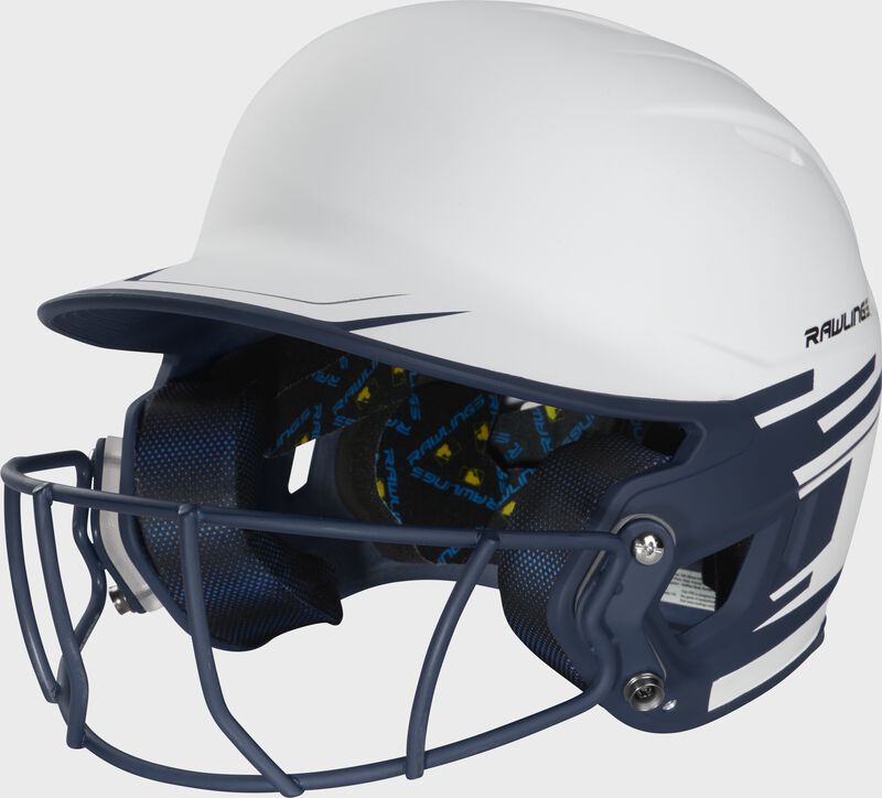 Front left-side view of Rawlings Mach Ice Softball Batting Helmet, Navy - SKU: MSB13 loading=