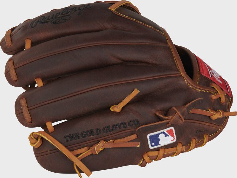 Timberglaze back of a Rawlings Heart of the Hide R2B Nolan Arenado glove with the MLB logo on the pinky - SKU: PRORNA28