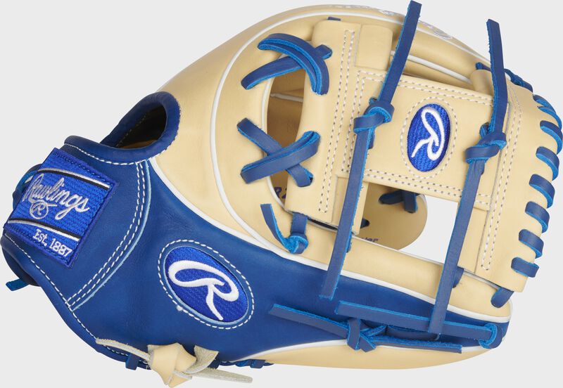 Web back view of camel and blue 2021 Exclusive HOH R2G 11.5-inch infield ContoUR Fit glove