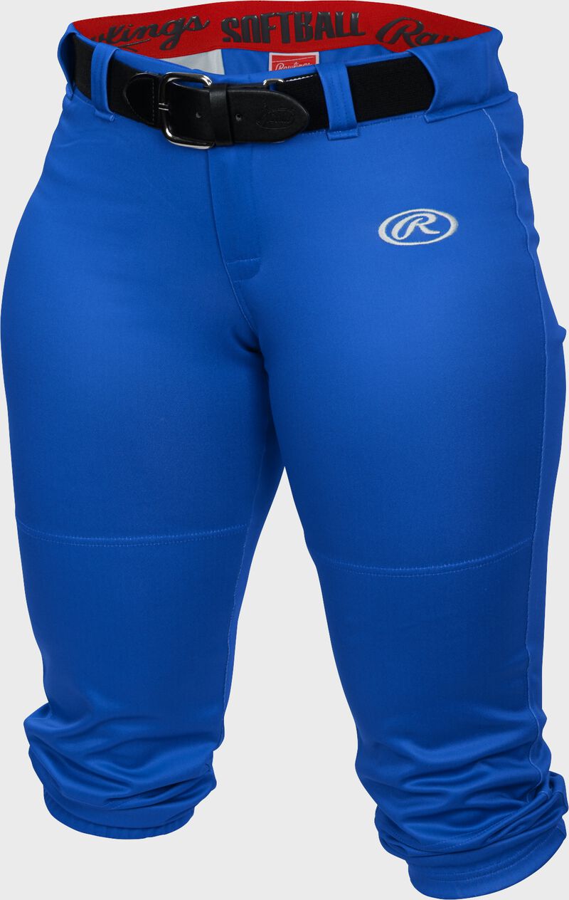 WLNCH royal Women's launch softball pants with a black belt loading=