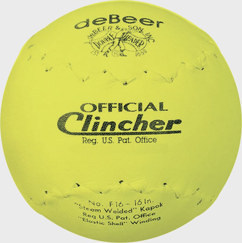 A yellow W601390 deBEER 16-inch clincher softball
