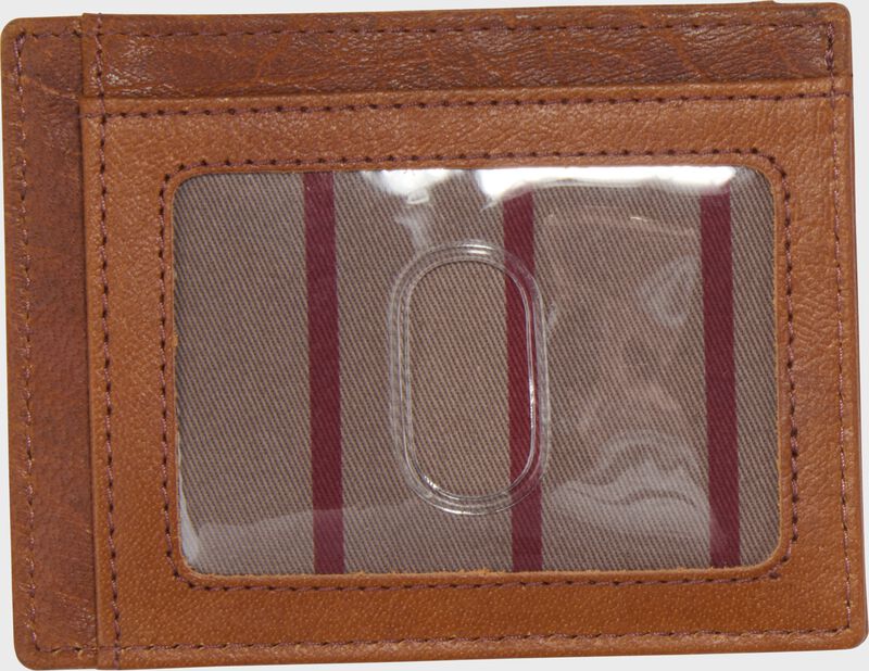 ID Card side of a tan Home Run front pocket wallet