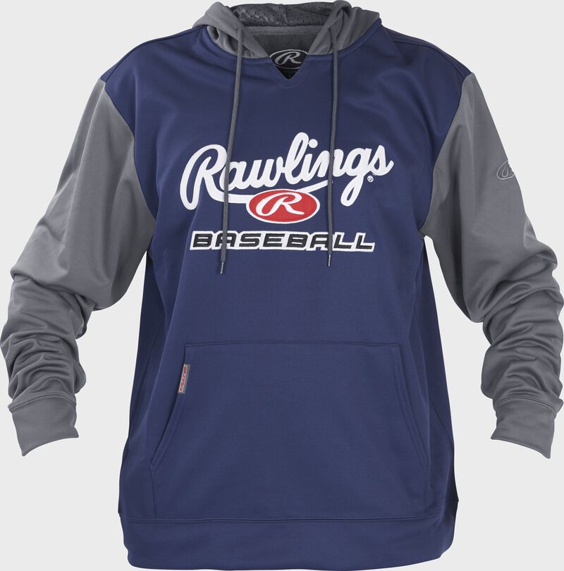 Front of Rawlings Navy/Gray Adult long Sleeve Hoodie - SKU #PFHPRBB-N/GR loading=