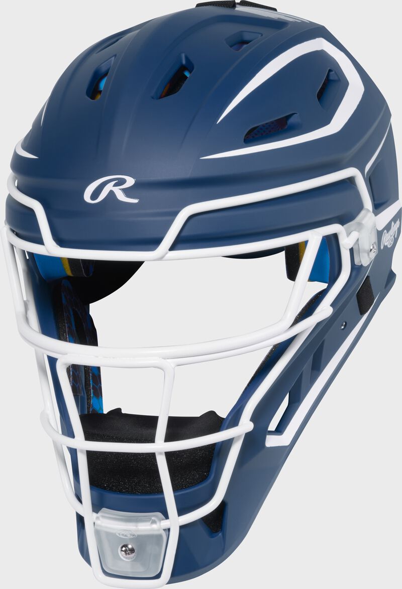 A navy Mach Pro Series catcher's helmet
