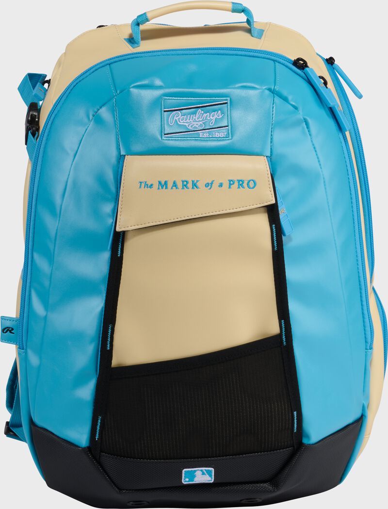Rawlings Leather Gold Collection Utility Backpack, Camel/Columbia Blue