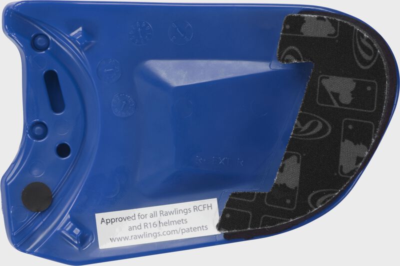 Padding on a royal REXT Rawlings R-EXT universal batting helmet face guard extension