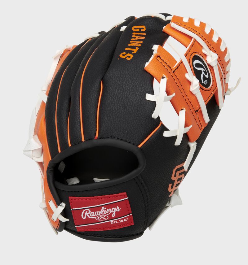 Back of a black/orange San Francisco Giants 10-Inch I-web glove with a red Rawlings patch - SKU: 22000013111