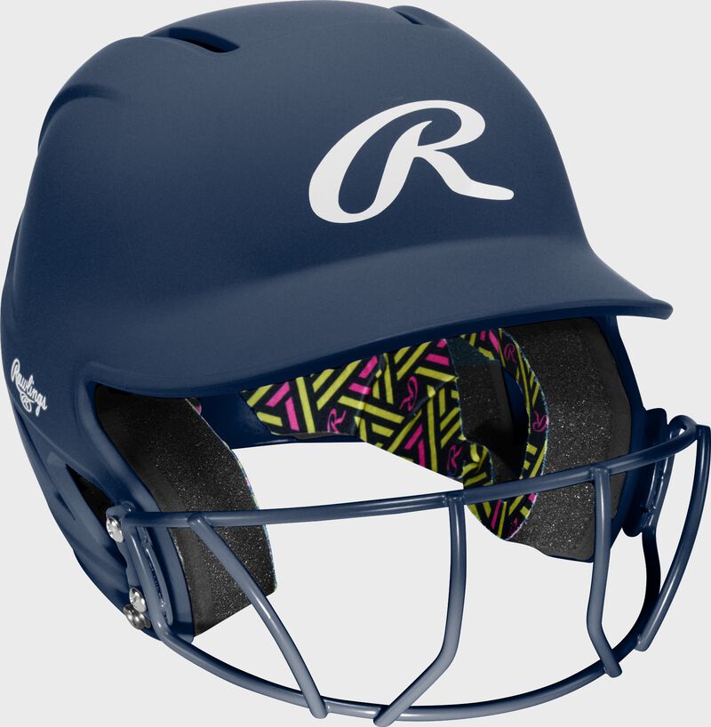 Rawlings CoolFlo Max Highlighter Youth Batting Helmet with Face Guard, Navy, M/L